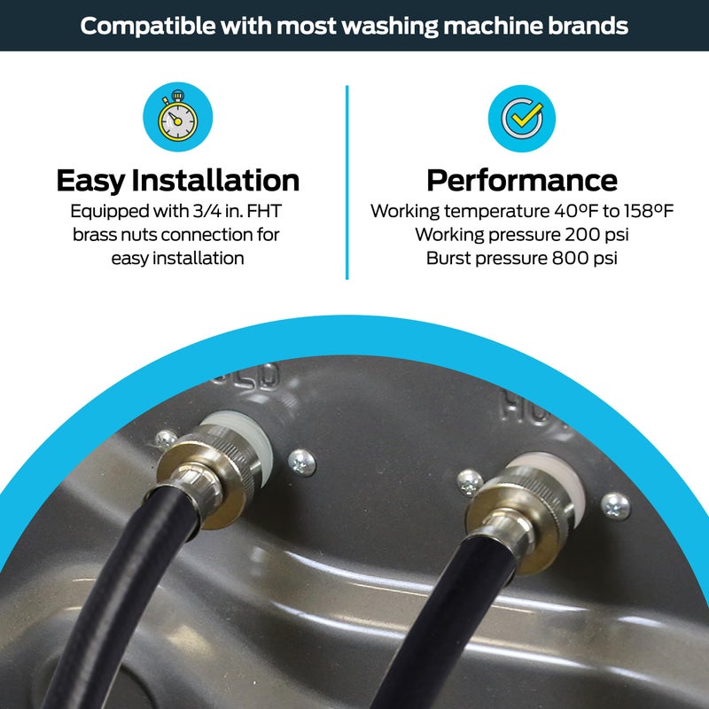 Eastman Rubber Washing Machine Hose, 3/4 Inch FHT x 3/4 Inch FHT Connection, 6 Foot Black Rubber, 60325N - Image 3